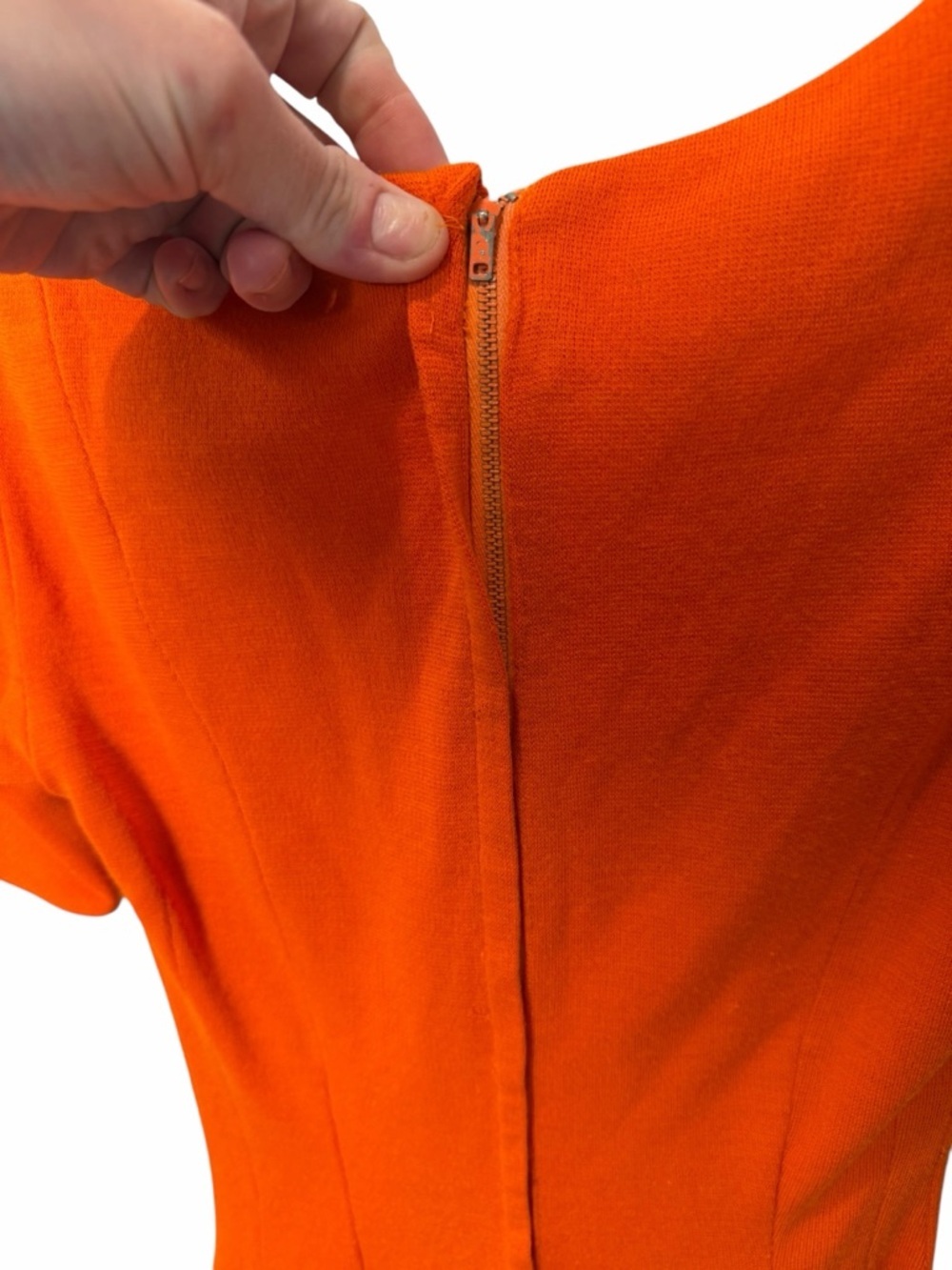Vintage 60s Mod Micro Mini Dress Vibrant Orange White Contrast Fit and Flare S - Picture 9 of 9